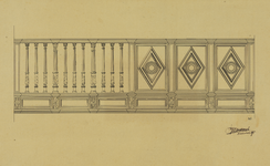 214588 Interieur van de Buurkerk te Utrecht: afbeelding van de orgelgalerij, bestaande uit pilasters en panelen. N.B. ...